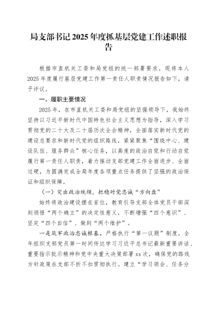 局支部书记2025年度抓基层党建工作述职报告