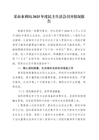 某市水利局2025年度民主生活会召开情况报告20260211