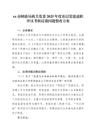 市财政局机关党委2025年度基层党建述职评议考核反馈问题整改方案