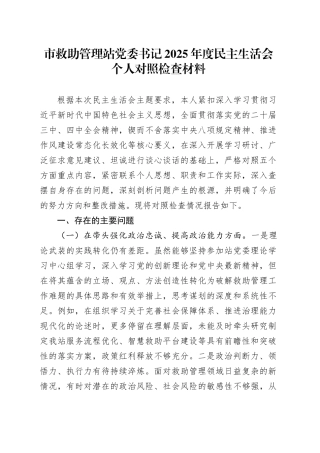 市救助管理站党委书记2025年度民主生活会个人对照检查材料20260224