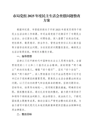 市局党组2025年度民主生活会查摆问题整改方案_120260211