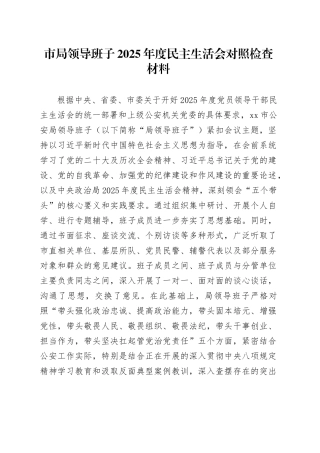 市局领导班子2025年度民主生活会对照检查材料20260224