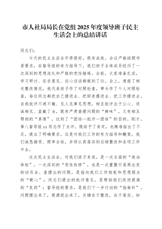 市人社局局长在党组2025年度领导班子民主生活会上的总结讲话20260224