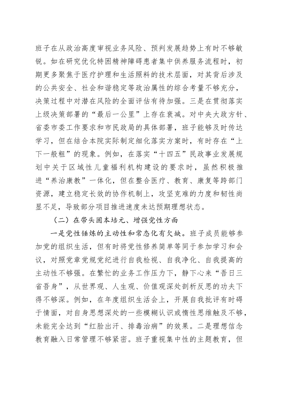 市社会福利院2025年度民主生活会领导班子对照检查材料20260211_第2页