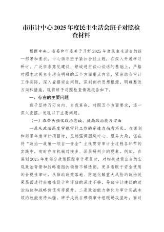 市审计中心2025年度民主生活会班子对照检查材料20260224