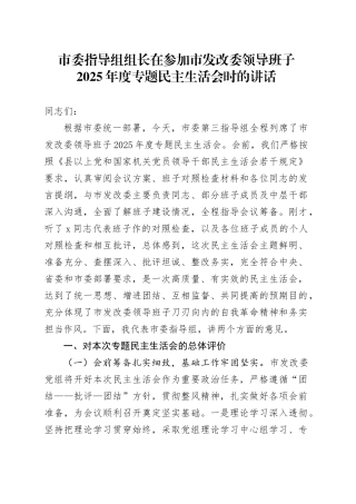 市委指导组组长在参加市发改委领导班子2025年度专题民主生活会时的讲话20260211