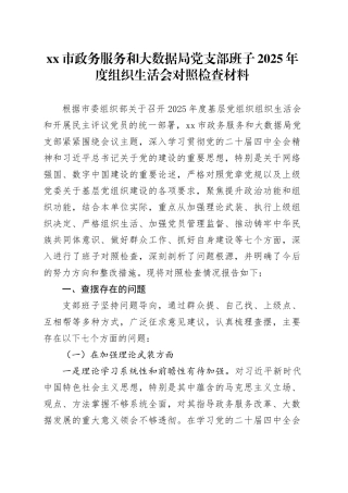市政务服务和大数据局党支部班子2025年度组织生活会对照检查材料20260206