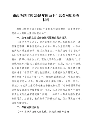 市政协副主席2025年度民主生活会对照检查材料20260211