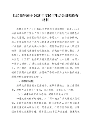 县局领导班子2025年度民主生活会对照检查材料20260211