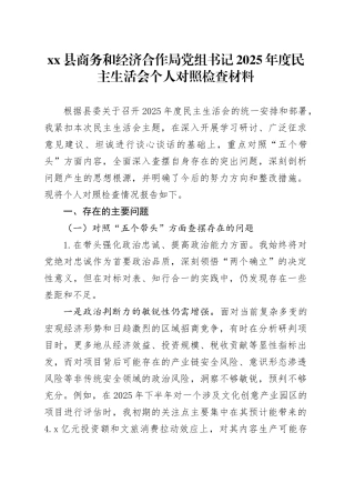 县商务和经济合作局党组书记2025年度民主生活会个人对照检查材料20260206