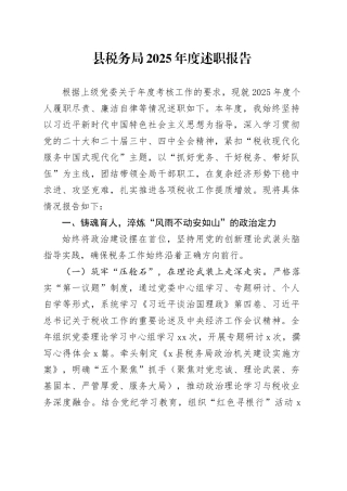 县税务局2025年度述职报告
