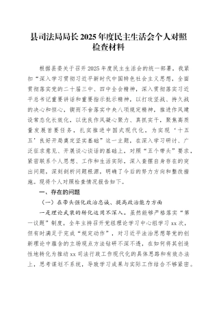县司法局局长2025年度民主生活会个人对照检查材料20260206