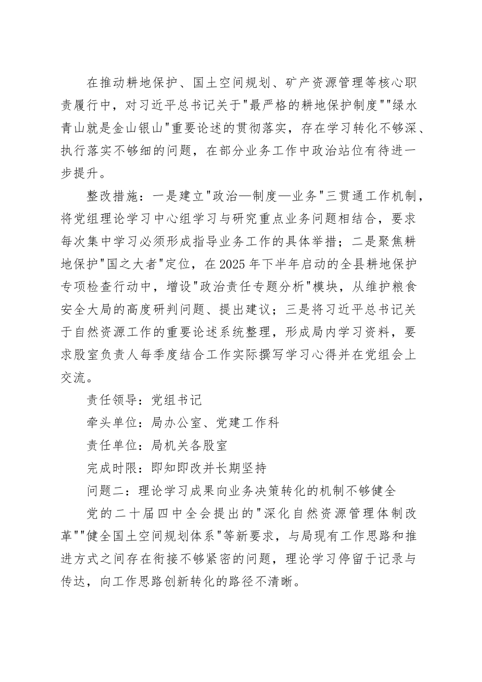 县自然资源和规划局党组2025年度民主生活会整改落实方案20260302_第2页