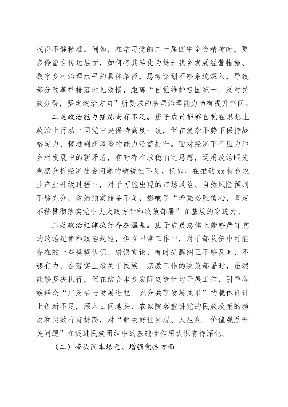乡领导班子2025年度民主生活会对照检查材料（带案例剖析）20260211_第2页