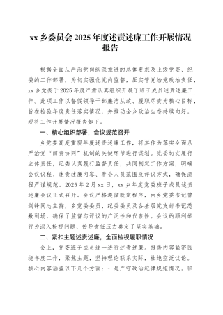 乡委员会2025年度述责述廉工作开展情况报告