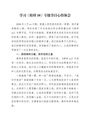 学习《榜样10》专题节目心得体会（2）