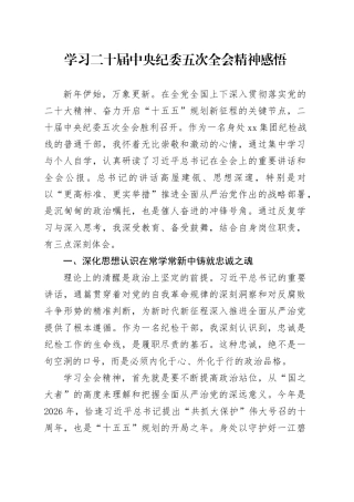 学习二十届中央纪委五次全会精神感悟