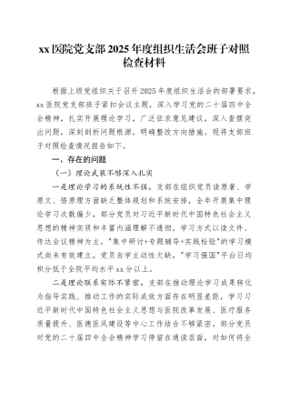 医院党支部2025年度组织生活会班子对照检查材料20260304