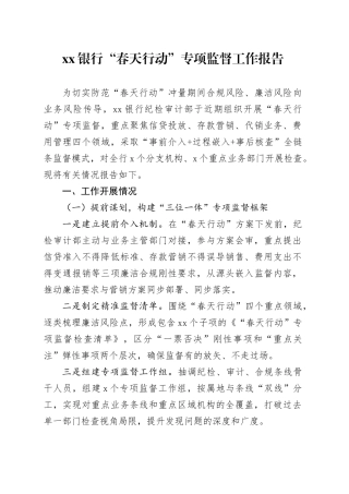 银行“春天行动”专项监督工作报告