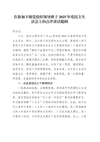 在参加下级党组织领导班子2025年度民主生活会上的点评讲话提纲20260304