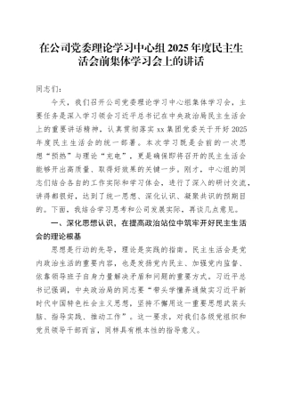 在公司党委理论学习中心组2025年度民主生活会前集体学习会上的讲话20260224