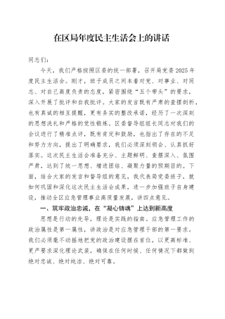 在区局2025年度民主生活会上的讲话20260226