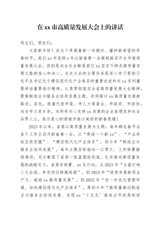 在市高质量发展大会上的讲话(1)