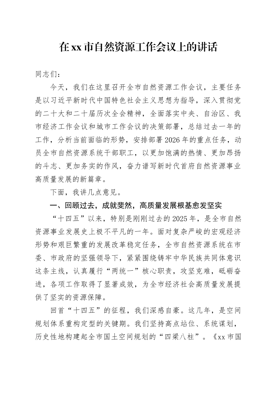 在市自然资源工作会议上的讲话_第1页