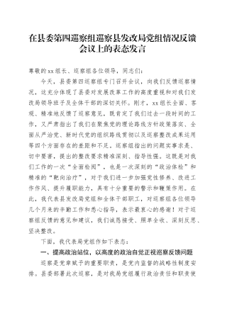 在县委第四巡察组巡察县发改局党组情况反馈会议上的表态发言