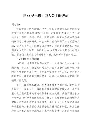 在乡三级干部大会上的讲话