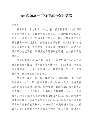 镇2026年三级干部大会讲话稿