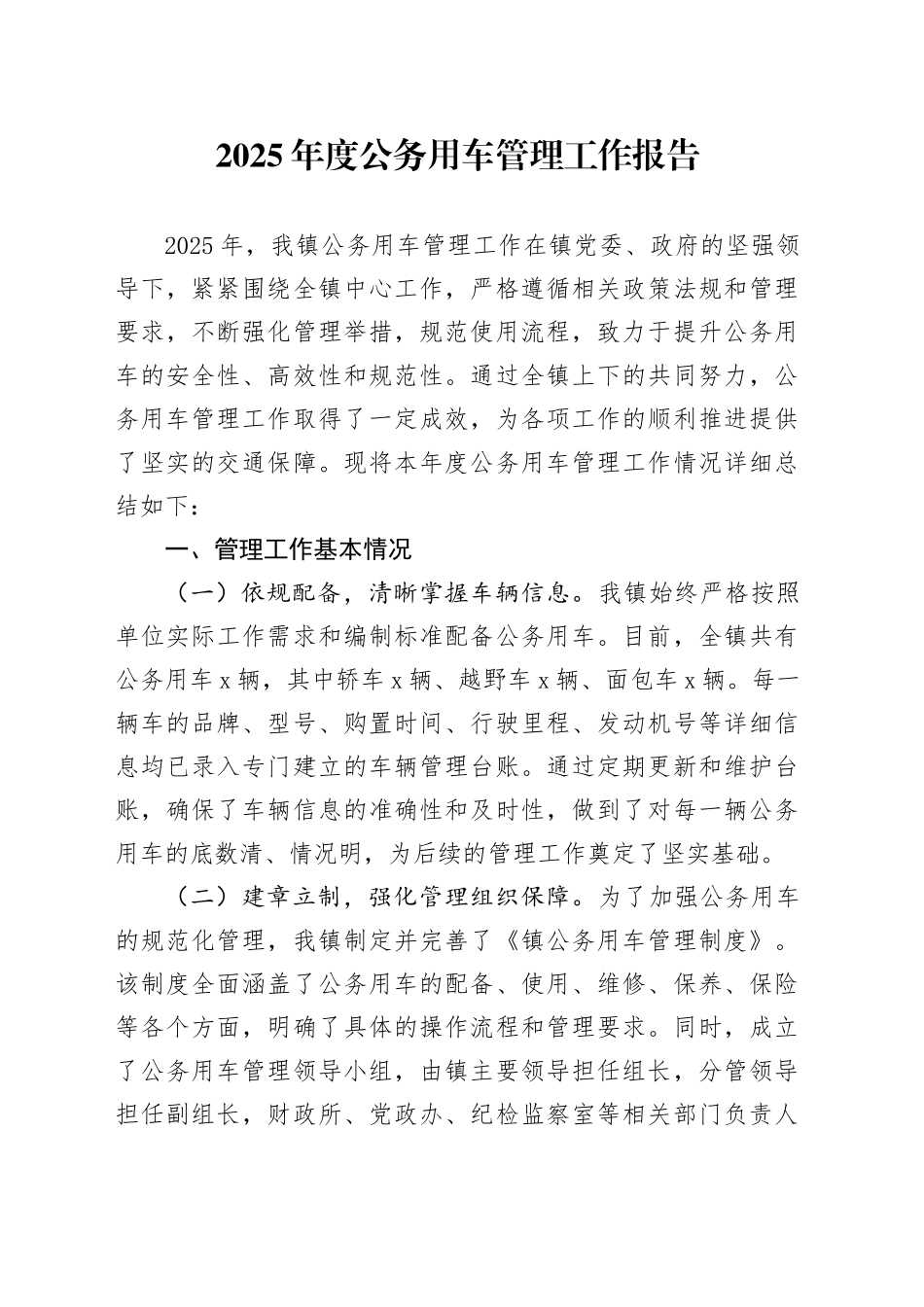 2025年度公务用车管理工作报告_第1页