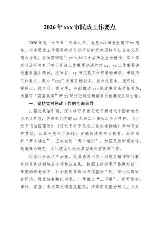 2026年X市民政工作要点