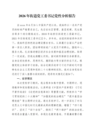 2026年街道党工委书记党性分析报告