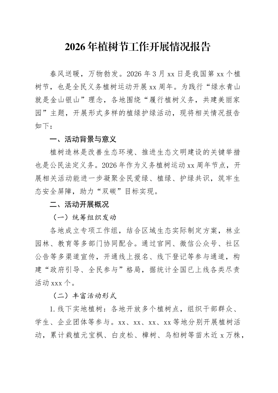 2026年植树节工作开展情况报告_第1页