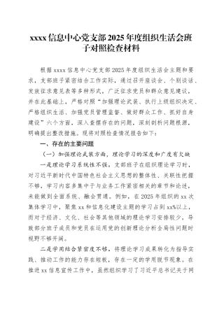 XXXX信息中心党支部2025年度组织生活会班子对照检查材料