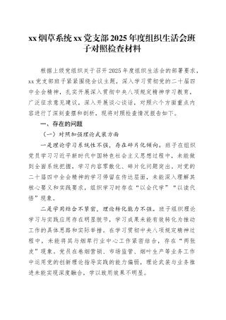 XX烟草系统党支部2025年度组织生活会班子对照检查材料20260312