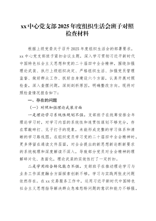 XX中心党支部2025年度组织生活会班子对照检查材料20260312
