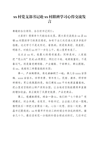 村党支部书记赴村跟班学习心得交流发言
