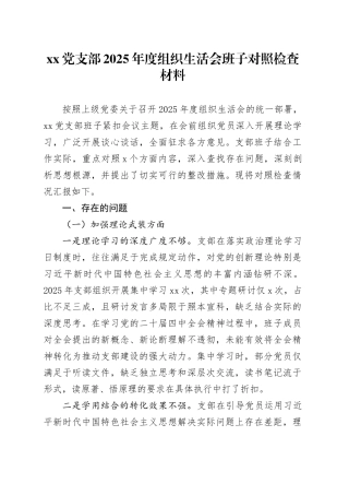 党支部2025年度组织生活会班子对照检查材料20260304