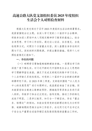 高速公路大队党支部组织委员2025年度组织生活会个人对照检查材料20260310