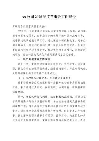 公司2025年度董事会工作报告