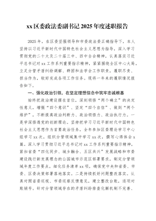 区委政法委副书记2025年度述职报告