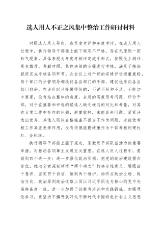 选人用人不正之风集中整治工作研讨材料