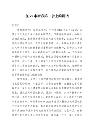在市新春第一会上的讲话