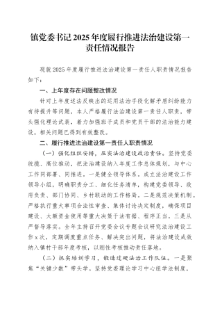 镇党委书记2025年度履行推进法治建设第一责任情况报告