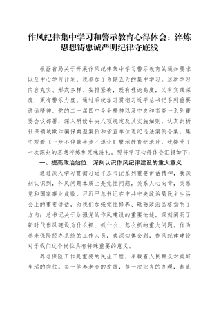 作风纪律集中学习和警示教育心得体会：淬炼思想铸忠诚严明纪律守底线