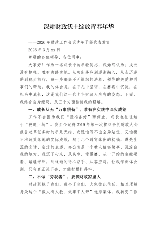 2026年财政工作会议青年干部代表发言