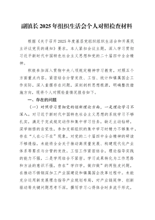 副镇长2025年组织生活会个人对照检查材料
