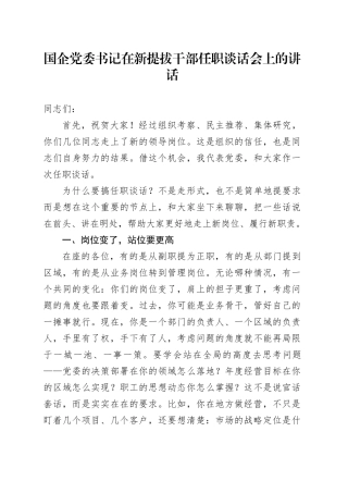 国企党委书记在新提拔干部任职谈话会上的讲话